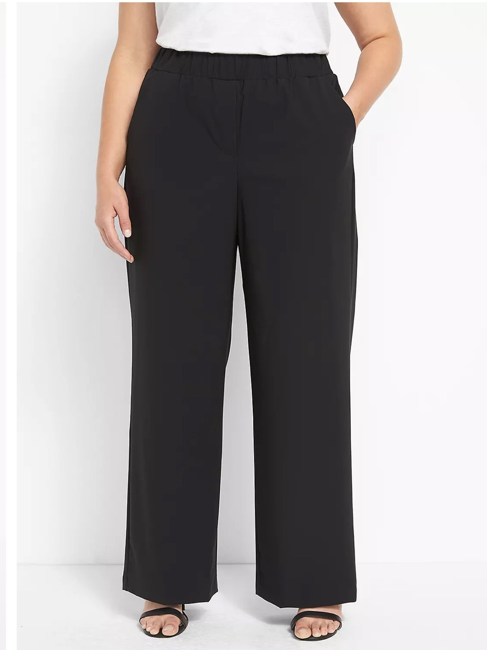 Lane Bryant Black On The Go Wide-Leg Pull-On Pants